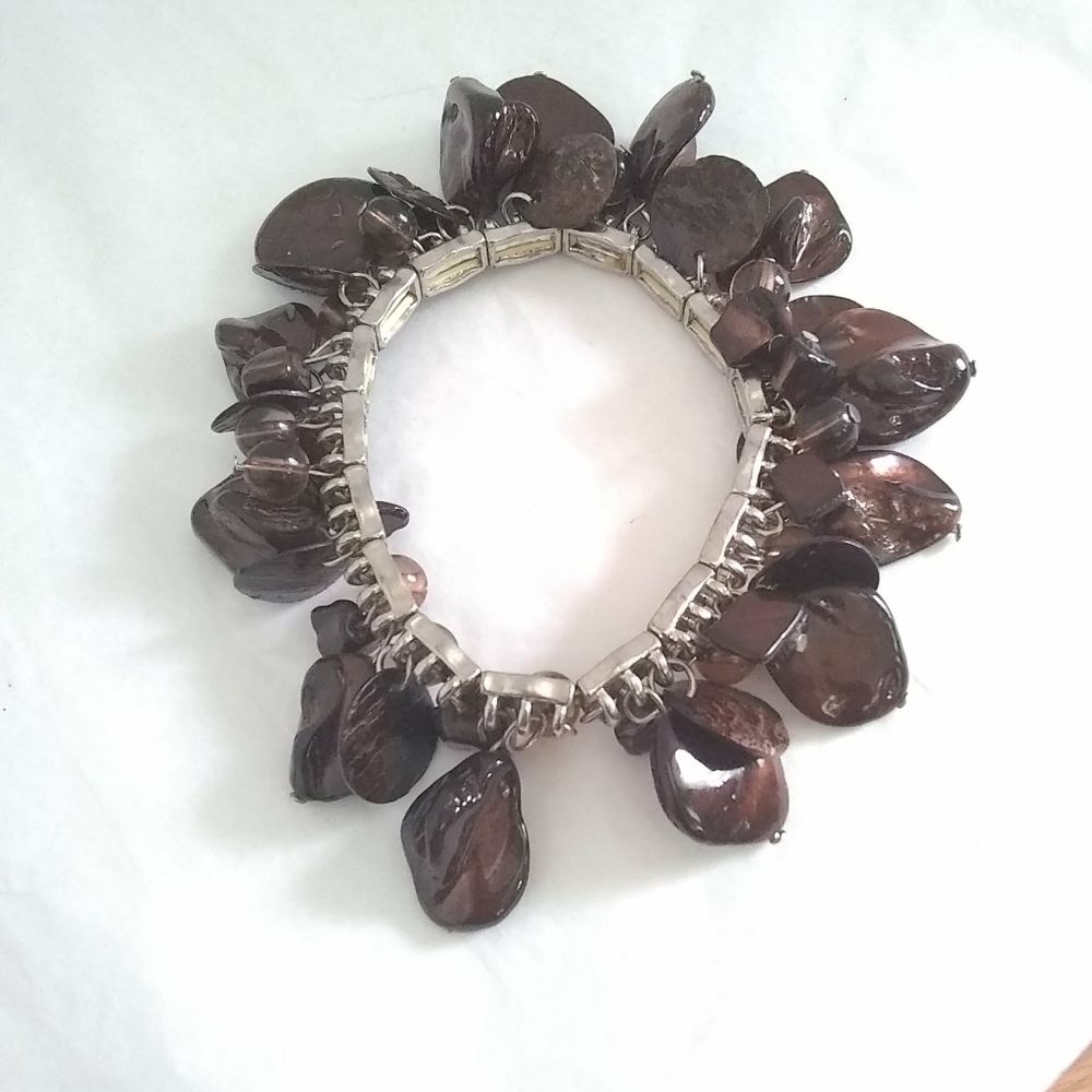 Brown Glass Quartz Bracelet Smokey chunky & disc Stretching Vintage-Collectible